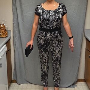 Catherine Malandrino Abstract Black and Cream Jumpsuit